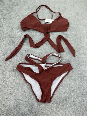 New Rust Brown Tie-Front Women’s Bikini Set